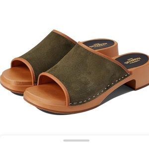 Swedish Hasbeens Detail Slippers in Olive Suede Natural Tone 38/8